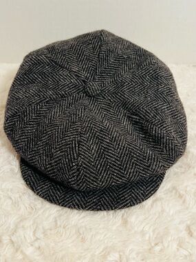 Adam & Spare Wool Blend Baker Boy Hat,Grey Herringbone Tweed, Classic Vintage XL